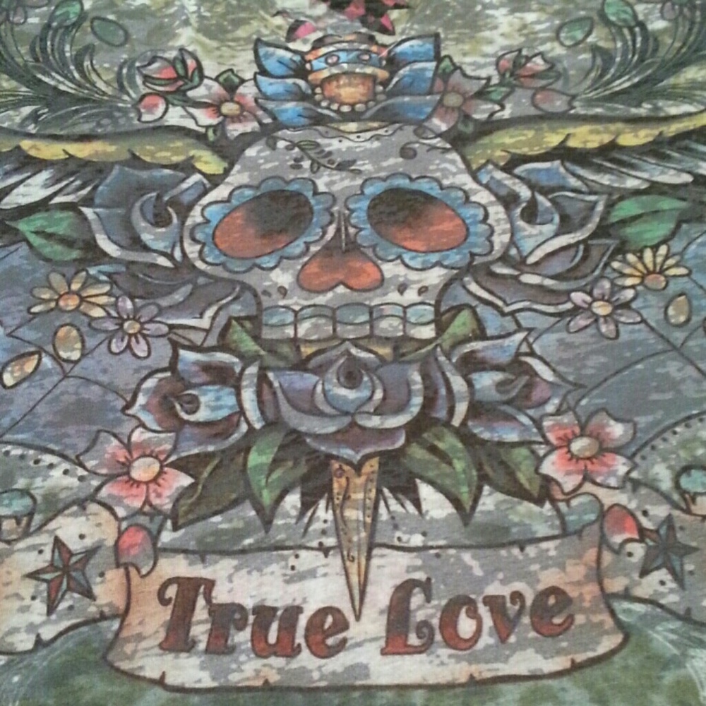 SKULL BEAUTIFUL TRUE LOVE SKULL WINGS FLOWERS
